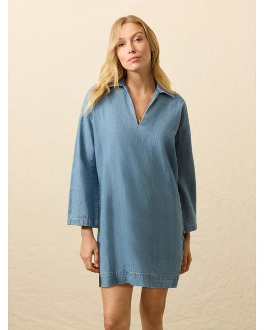 Faherty Brand Blue Linen Denim Sail Away Dress