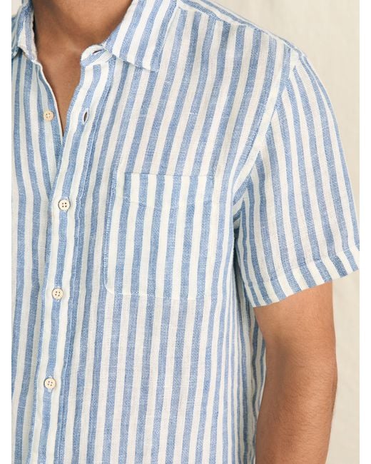 Faherty Brand Blue Short-sleeve Palma Linen Shirt for men