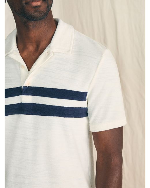 Faherty Brand Blue Cabana Towel Terry Surf Stripe Polo Shirt for men