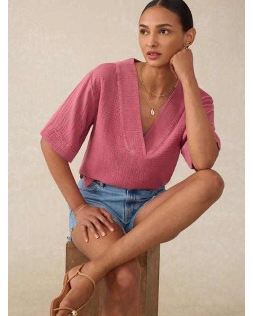 Faherty Brand Pink Dune Cotton Gauze Short Sleeve Popover