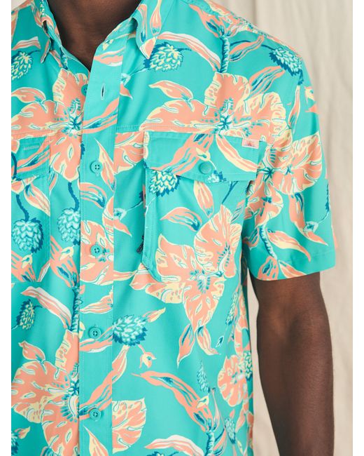 Faherty Brand Blue Shorelite Short-sleeve Tech Shirt for men