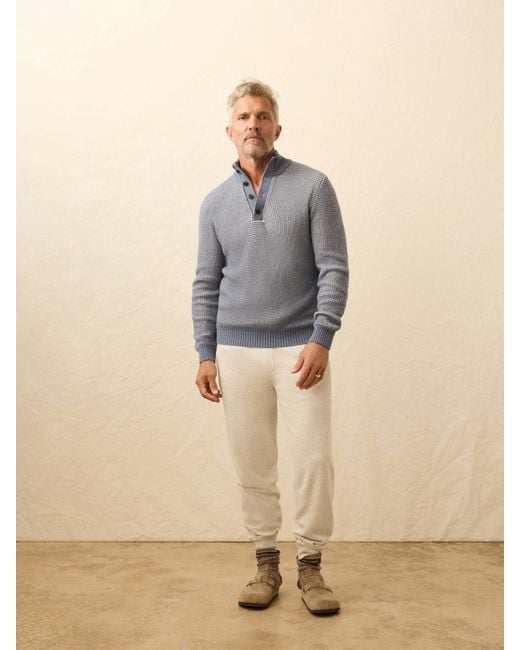 Faherty Brand Gray Quarter Button Sweater for men