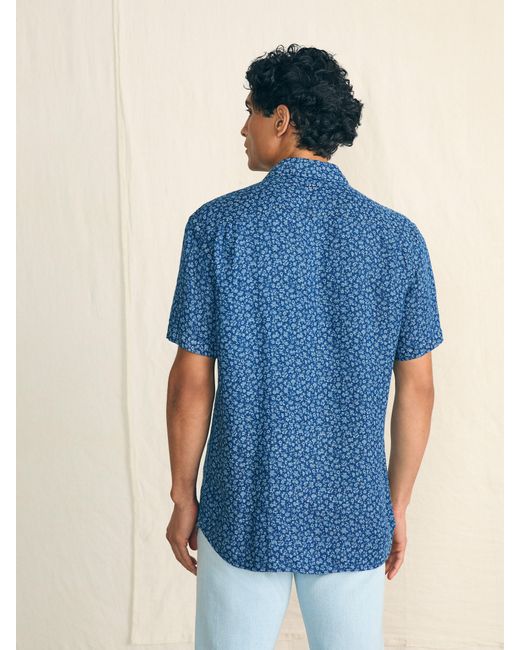 Faherty Brand Blue Short-sleeve Palma Linen Shirt for men