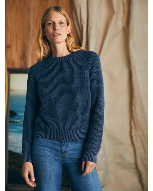 Faherty Brand Blue Sunwashed Fisherman Crew Sweater