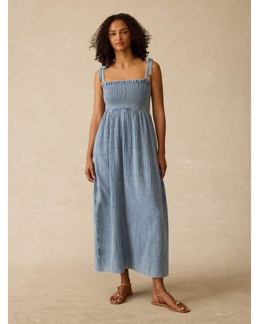 Faherty Brand Blue Dune Cotton Gauze Ella Dress