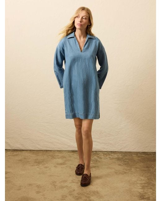 Faherty Brand Blue Linen Denim Sail Away Dress