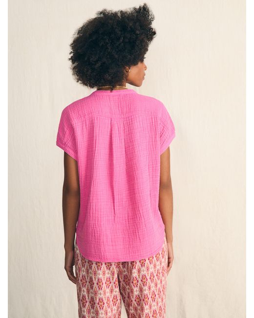Faherty Brand Pink Dream Cotton Gauze Desmond Top