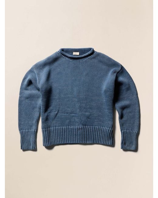 Faherty Brand Blue Sunwashed Cotton Roll Neck Sweater