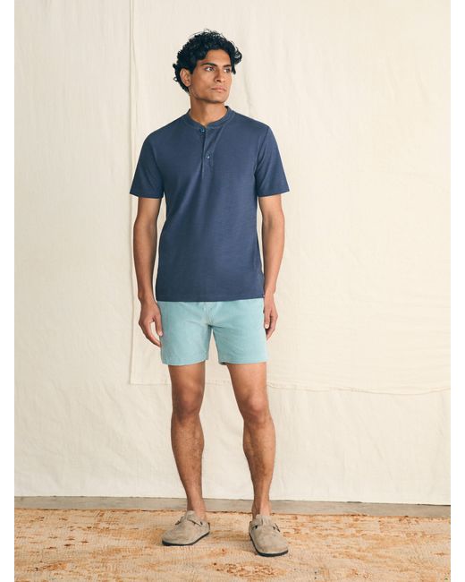 Faherty Brand Blue Short-sleeve Sunwashed Henley T-shirt for men
