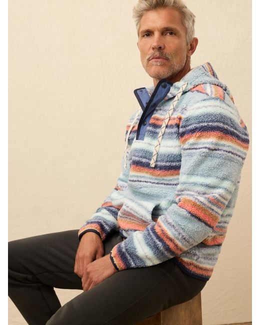 Faherty Brand Blue High Pile Fleece Shirt Jacket Hoodie for men