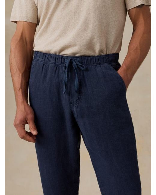 Faherty Brand Blue Linen Drawstring Pants for men