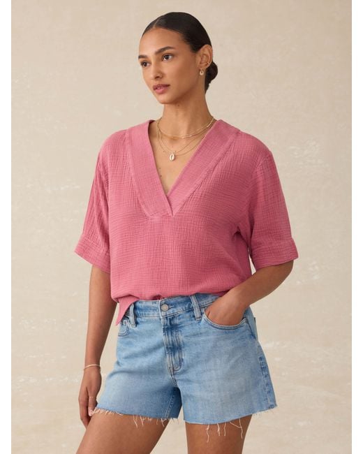 Faherty Brand Pink Dune Cotton Gauze Short Sleeve Popover