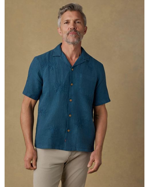 Faherty Brand Blue Short-Sleeve Embroidered Shirt for men