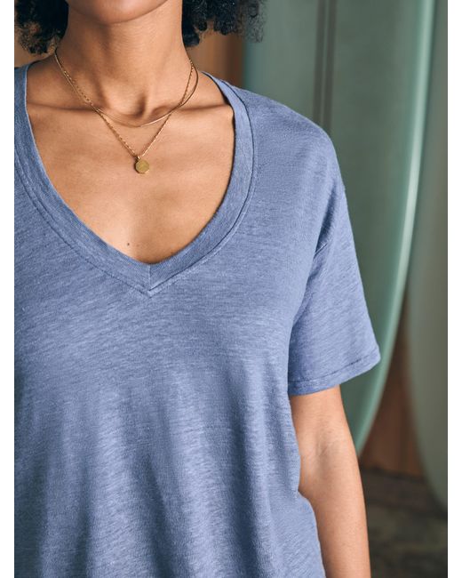 Faherty Brand Blue Oceanside Linen V-neck T-shirt