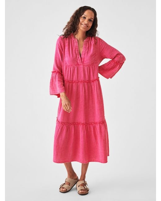 Faherty Dream Cotton Gauze Vida Midi Dress in Pink | Lyst