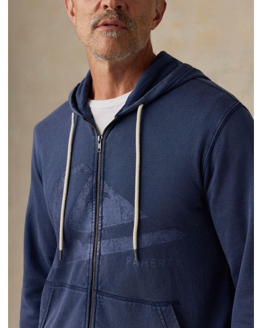 Faherty Brand Blue X Quiksilver Fleece Zip Hoodie for men