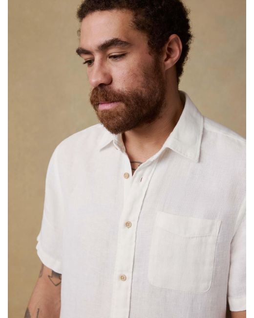 Faherty Brand White Short-Sleeve Palma Linen Shirt for men