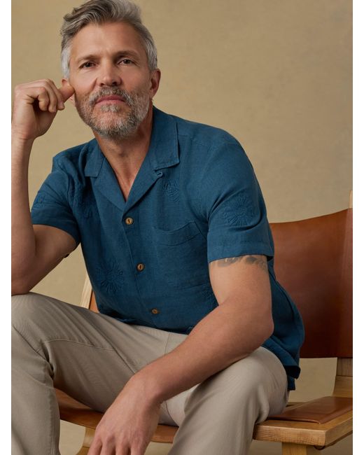 Faherty Brand Blue Short-Sleeve Embroidered Shirt for men