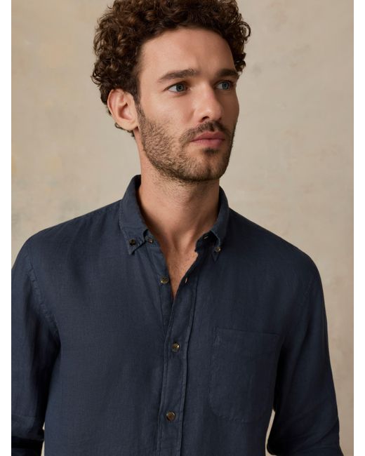 Faherty Brand Blue Sunwashed Linen Shirt for men