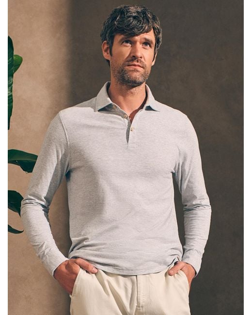 Faherty Brand White Reserve Pima Long-sleeve Stripe Polo Shirt for men