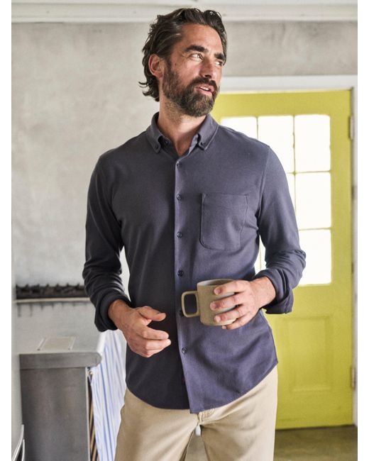 Faherty Cotton Thompson Pique Button Down Shirt in Black for Men Lyst