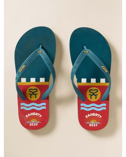 Faherty Brand Blue X Reef Surf Ghana Flip Flop Shoes for men