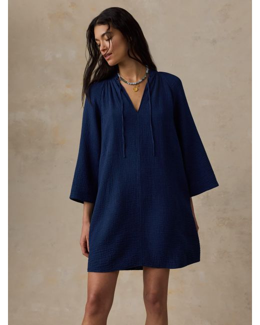 Faherty Brand Blue Dune Cotton Gauze Mina Dress