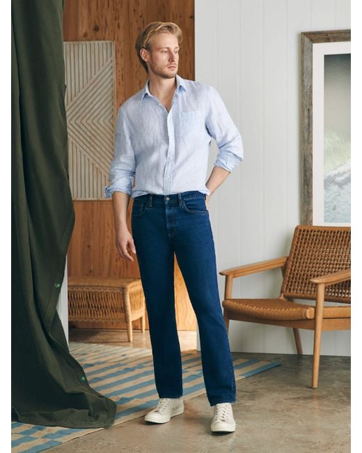 Faherty Brand Blue Organic Cotton Slim Straight Denim (32" Inseam) Pants for men