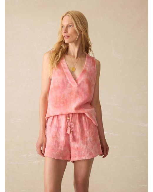 Faherty Brand Pink Dune Cotton Gauze Sleeveless Popover