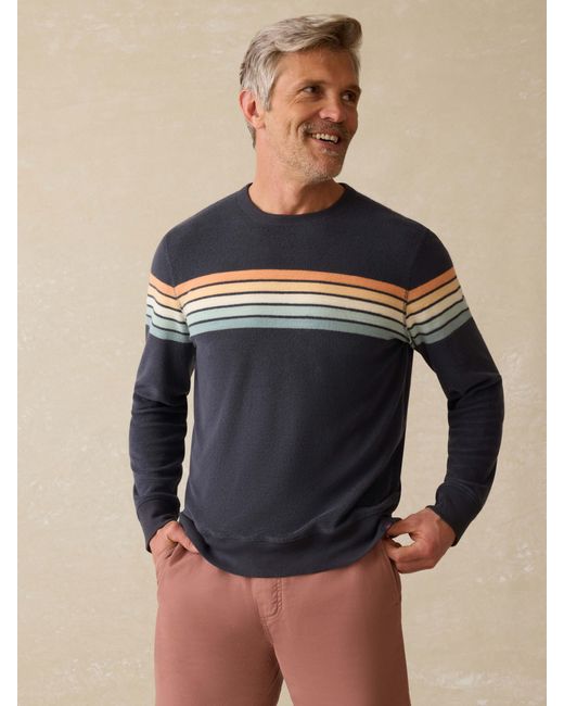 Faherty Brand Blue Cabana Towel Terry Crewneck T-Shirt for men