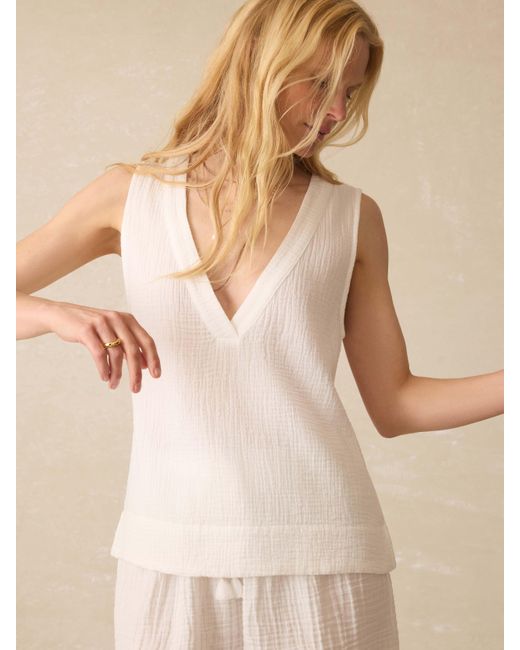 Faherty Brand Natural Dune Cotton Gauze Sleeveless Popover