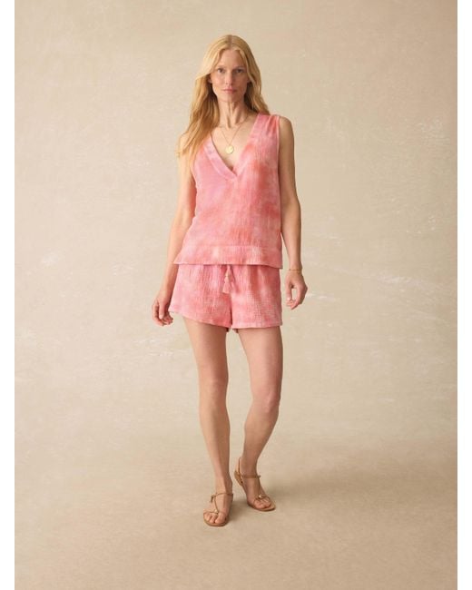 Faherty Brand Pink Dune Cotton Gauze Sleeveless Popover
