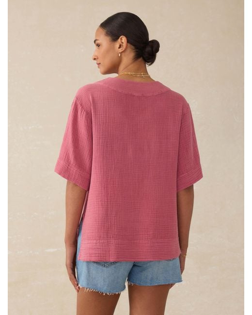 Faherty Brand Pink Dune Cotton Gauze Short Sleeve Popover