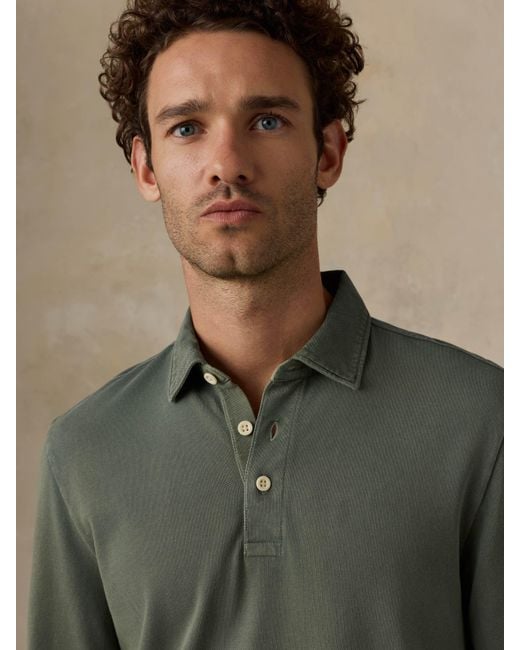 Faherty Brand Green Long-Sleeve Sunwashed Pique Polo Shirt for men