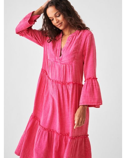 Faherty Brand Pink Dream Cotton Gauze Vida Midi Dress