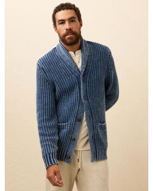 Faherty Brand Blue Chunky Cardigan for men