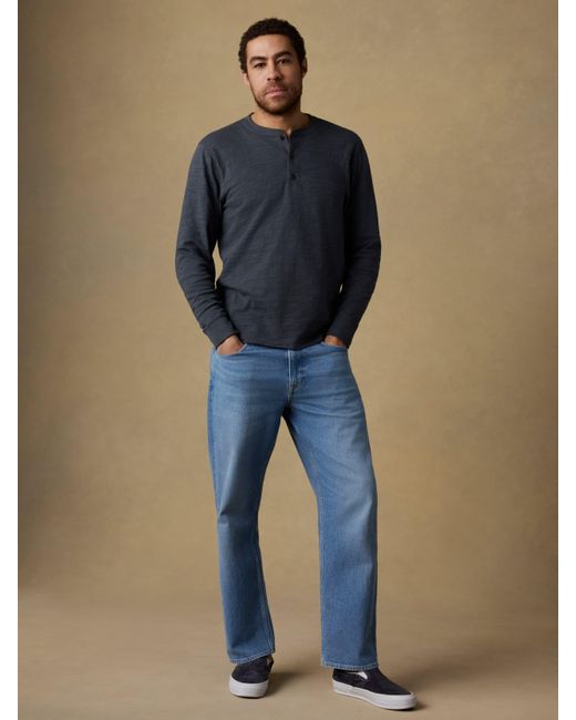 Faherty Brand Blue Sunwashed Organic Henley T-Shirt for men