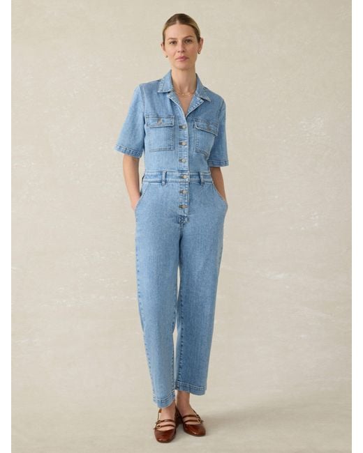 Faherty Brand Blue Denim Michelle Short-Sleeve Jumpsuit