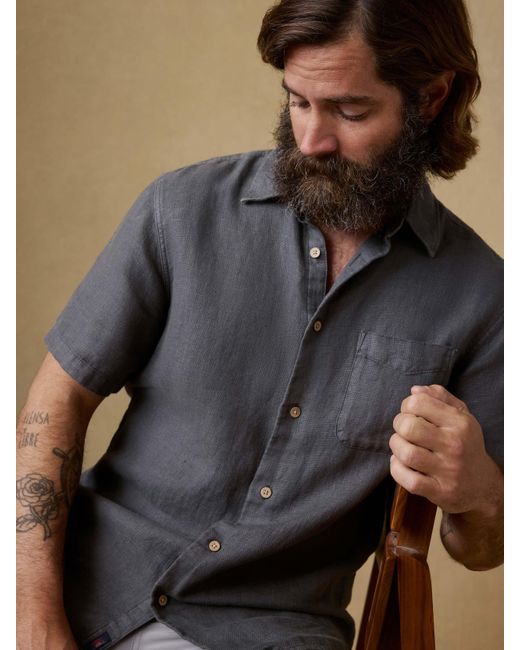 Faherty Brand Gray Short-Sleeve Palma Linen Shirt for men