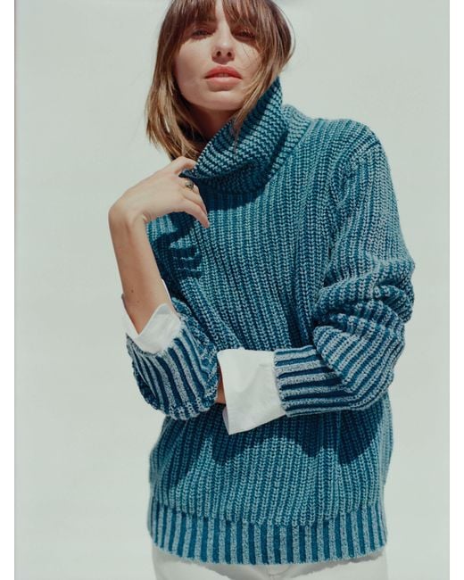 Faherty Brand Blue Sunwashed Cotton Oversized Turtleneck Sweater