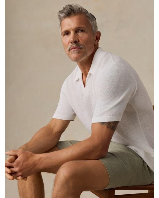 Faherty Brand Natural Short-Sleeve Linen Sweater Polo for men