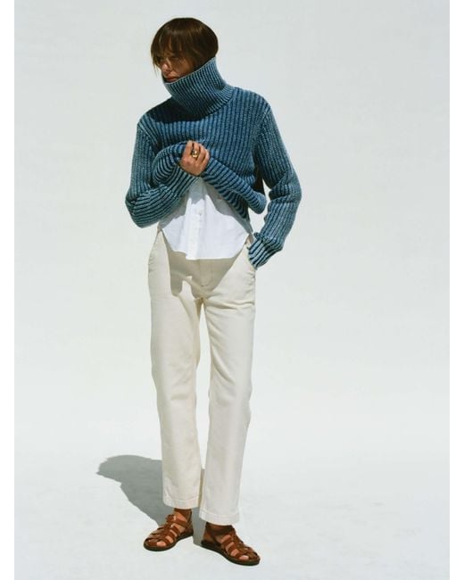 Faherty Brand Blue Sunwashed Cotton Oversized Turtleneck Sweater