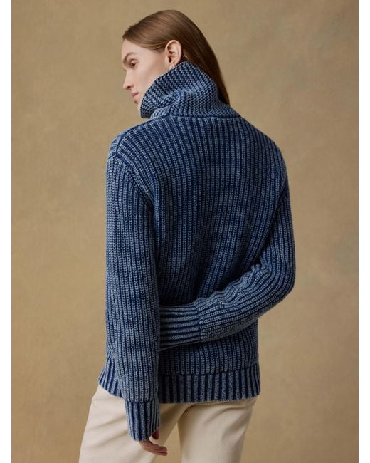 Faherty Brand Blue Sunwashed Cotton Oversized Turtleneck Sweater