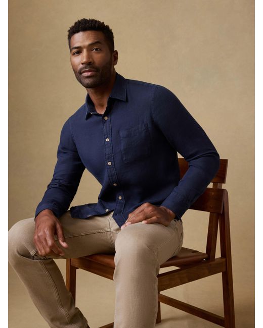 Faherty Brand Blue Laguna Linen Shirt for men