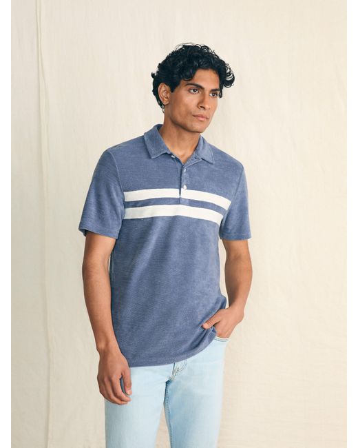 Faherty Brand Natural Cabana Towel Terry Surf Stripe Polo Shirt for men