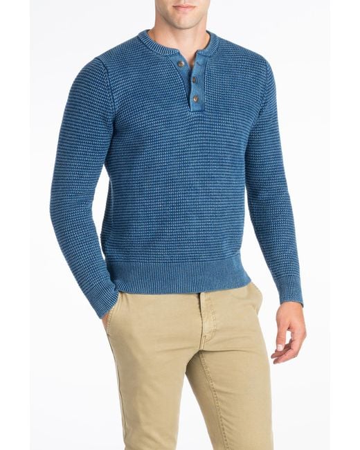 Faherty brand Waffle Henley Jumper in Blue for Men