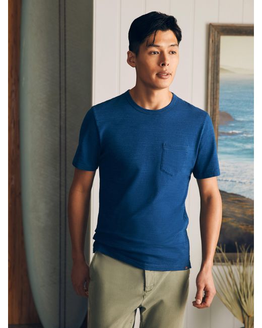 Faherty Brand Blue Short-sleeve Indigo Pocket T-shirt for men