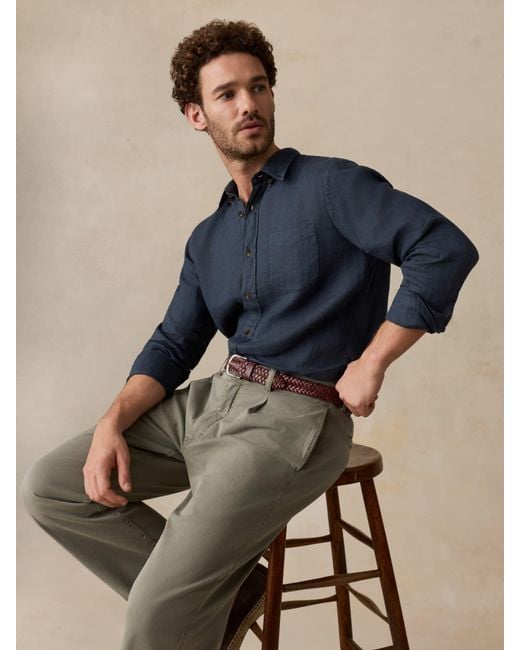 Faherty Brand Blue Sunwashed Linen Shirt for men