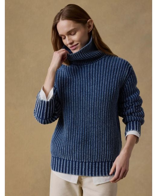 Faherty Brand Blue Sunwashed Cotton Oversized Turtleneck Sweater