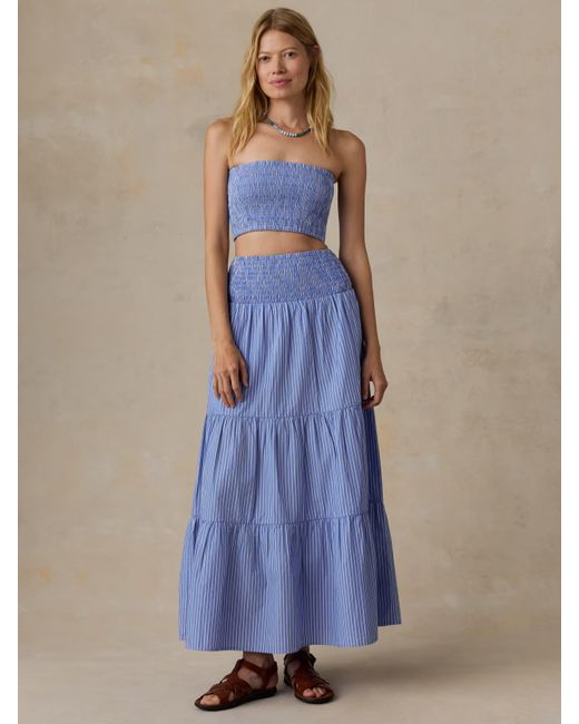 Faherty Brand Blue Coastal Poplin Smocked Top